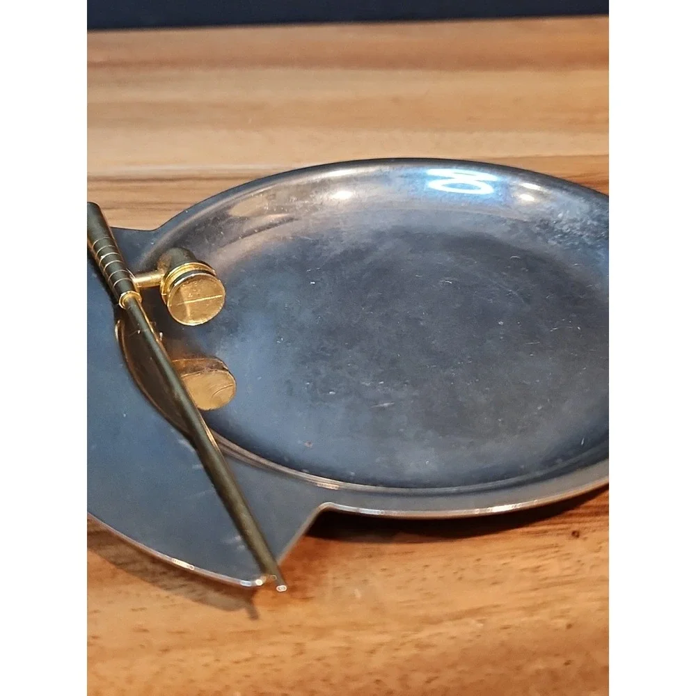 Vintage Coin Dish, Trinket Dish Ash Tray Metal Gold Fishing Pole Table Decor